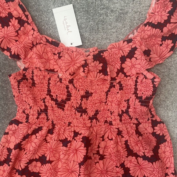 Isabel Maternity Shirt Womens Small Salmon Floral Off Shoulder Lightweight NEW - Picture 2 of 8